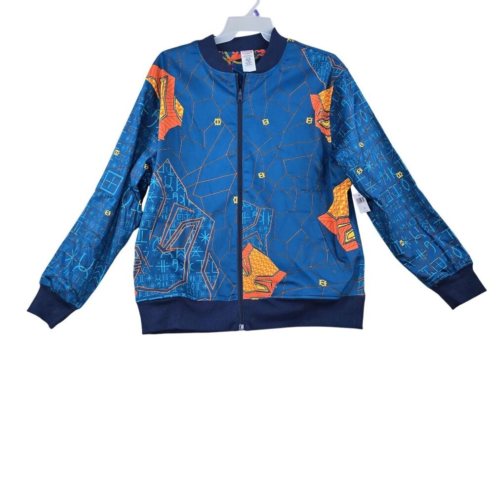 Marvel Blue & Orange Printed Zip-Up Jacket Large Made Of Polyester